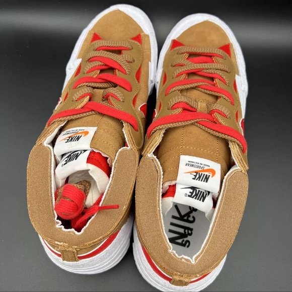 Nike Blazer Low x Sacai British Tan Brown Red White DD1877-200 Mens Size 11 - Picture 4 of 13
